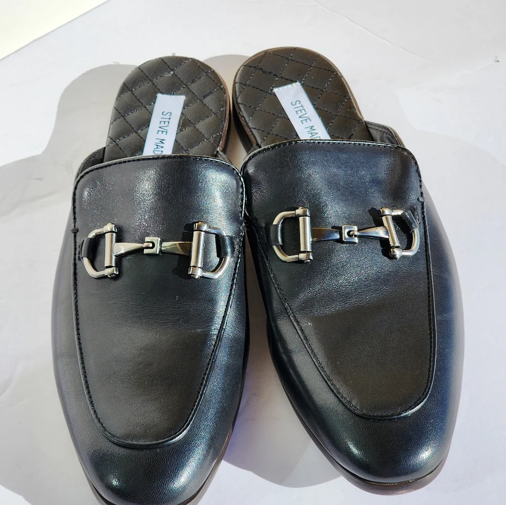 Steve Madden Men's Leather Black Dazling Comfortable Slip-on Mules Size 8.5